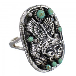 Southwest Turquoise And Sterling Silver Eagle Ring Size 5 RX80568