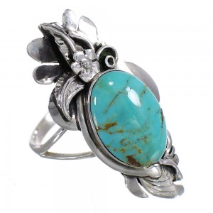 Turquoise And Sterling Silver Southwestern Flower Ring Size 5-1/2 YX73697