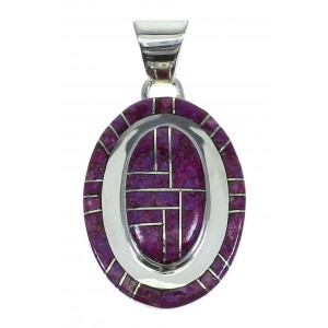 Southwest Genuine Sterling Silver Magenta Turquoise Inlay Pendant QX68523