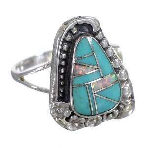 Turquoise Opal Sterling Silver Southwest Flower Ring Size 6-1/2 YX83157