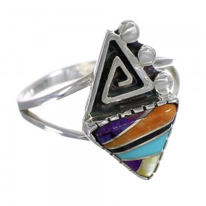 Multicolor Inlay Sterling Silver Water Wave Southwest Ring Size 5-1/2 WX75376