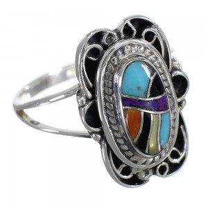 Southwestern Sterling Silver Multicolor Ring Size 7-1/2 WX75039