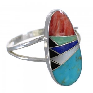 Multicolor Inlay And Sterling Silver Southwest Ring Size 7-1/4 WX75086