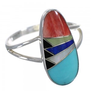 Southwest Genuine Sterling Silver And Multicolor Inlay Ring Size 8-1/2 WX75144