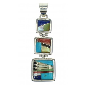 Multicolor Inlay And Authentic Sterling Silver Southwest Slide Pendant YX67487
