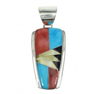 Genuine Sterling Silver And Multicolor Inlay Southwestern Pendant YX67497