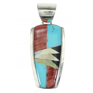 Authentic Sterling Silver And Multicolor Inlay Southwestern Slide Pendant YX67500