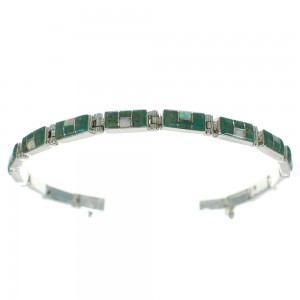 Turquoise And Opal Inlay Sterling Silver Southwest Link Bracelet WX70196