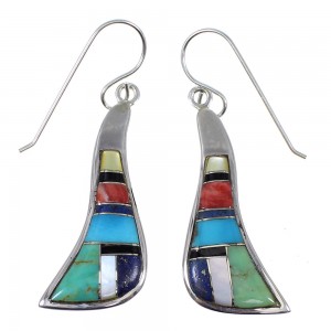 Authentic Sterling Silver And Multicolor Inlay Hook Dangle Earrings RX81788
