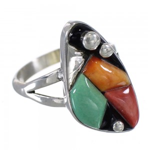 Multicolor Inlay WhiteRock Sterling Silver Ring Size 6-1/2 WX81984