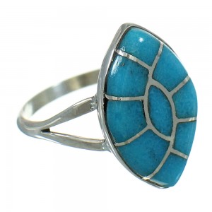 Southwest Genuine Sterling Silver And Turquoise Inlay Ring Size 7-1/4 WX79792