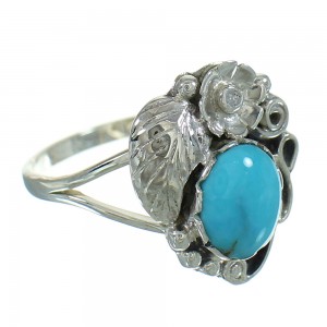 Turquoise And Sterling Silver Flower Southwest Ring Size 6-3/4 WX79843