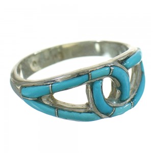 Turquoise Inlay And Genuine Sterling Silver Ring Size 7-3/4 WX79859