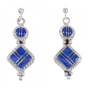 Lapis Inlay Genuine Sterling Silver Post Dangle Earrings RX70951