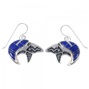 Sterling Silver Lapis Inlay Bear Arrow Southwest Hook Dangle Earrings RX71088