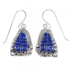 Lapis Inlay Authentic Sterling Silver Hook Dangle Earrings RX71099