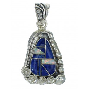 Lapis Opal And Sterling Silver Southwest Flower Pendant YX70334