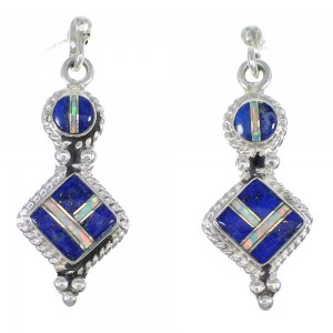 Genuine Sterling Silver Lapis And Opal Inlay Post Dangle Earrings YX67547