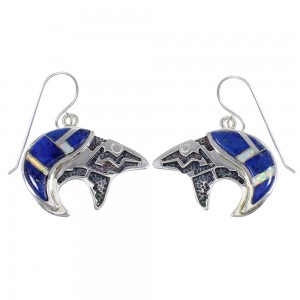 Sterling Silver Opal And Lapis Bear Arrow Hook Dangle Earrings YX67563