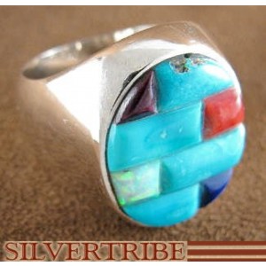 Sterling Silver Turquoise Multicolor Jewelry Ring Size 8-3/4 JS25837