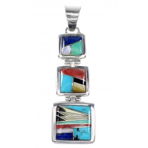 Sterling Silver Jewelry Multicolor Inlay Pendant RX95666