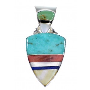 Multicolor Inlay Southwestern Sterling Silver Pendant AX94477