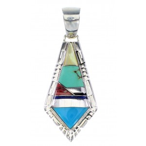 Multicolor Inlay Silver Southwest Water Wave Pendant AX94488