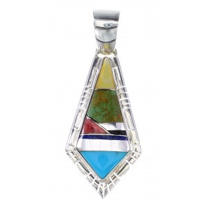 Authentic Sterling Silver Multicolor Inlay Water Wave Pendant AX94490