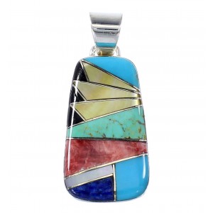 Silver Southwestern Multicolor Inlay Jewelry Pendant AX94499