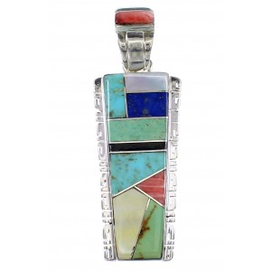 Multicolor Inlay Southwest Genuine Sterling Silver Pendant AX94502