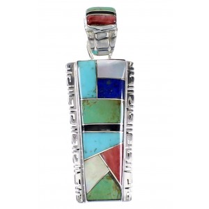 Multicolor Inlay Southwestern Sterling Silver Pendant AX94505
