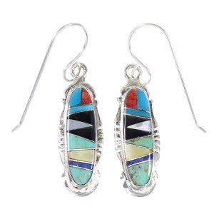 Southwest Sterling Silver Multicolor Hook Dangle Earrings YX94632