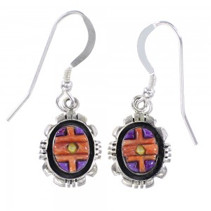 Sterling Silver And Multicolor Southwestern Hook Dangle Earrings YX94655