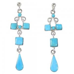 Southwestern Turquoise And Genuine Sterling Silver Post Dangle Earrings YX94539