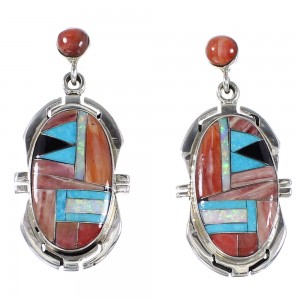 Multicolor Inlay Jewelry Genuine Sterling Silver Post Dangle Earrings AX94690