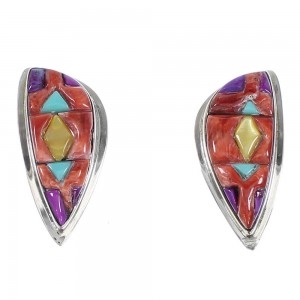 Genuine Sterling Silver Multicolor Inlay Post Earrings AX94707