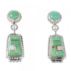 Turquoise And Opal Genuine Sterling Silver Southwest Post Dangle Earrings AX94789