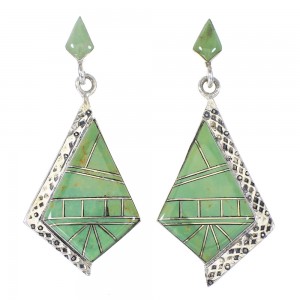 Southwestern Turquoise Inlay Sterling Silver Post Dangle Earrings AX94967