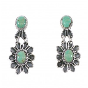 Turquoise Authentic Sterling Silver Jewelry Flower Post Dangle Earrings AX95187