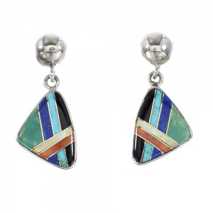 Authentic Sterling Silver Multicolor Southwestern Post Dangle Earrings AX95342