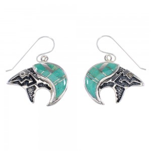 Turquoise Authentic Sterling Silver Bear And Arrow Hook Dangle Earrings AX95693