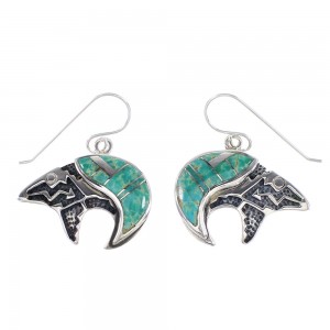 Turquoise Inlay Authentic Sterling Silver Bear And Arrow Hook Dangle Earrings AX95694