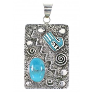 Turquoise Inlay Hand Sterling Silver Water Wave Pendant AX95288