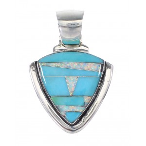 Turquoise Opal Inlay Genuine Sterling Silver Southwest Pendant RX95635