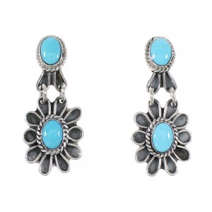 Southwestern Genuine Sterling Silver Turquoise Flower Jewelry Post Dangle Earrings AX95793