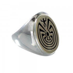 Navajo 14 Karat Gold Silver Man In The Maze Calvin Peterson Ring Size 12-1/4 JX127572