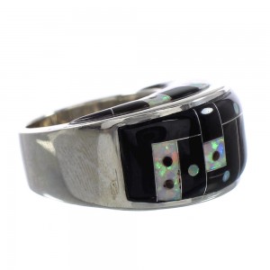 Opal And Black Inlay Sterling Silver Ring Size 7-1/4 AS38456
