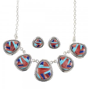 Multicolor Southwest Silver Link Necklace Earring Set Jewelry PX36812