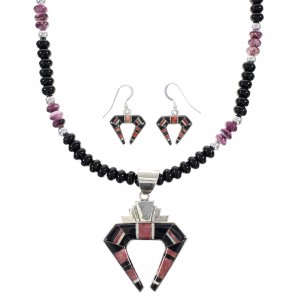 Southwest Multicolor Sterling Silver Necklace Earrings Set PX34508