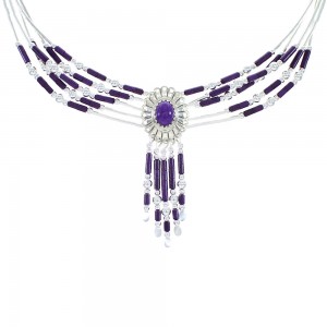 Hand Strung Liquid Silver Sugilite Concho Necklace CN5S